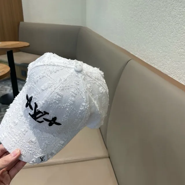 Louis Vuitton LV Flower Distressed White Baseball Cap 7