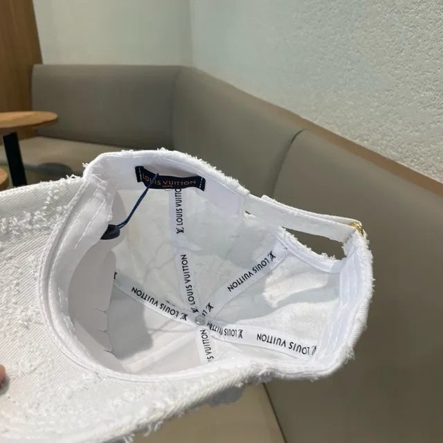 Louis Vuitton LV Flower Distressed White Baseball Cap 8