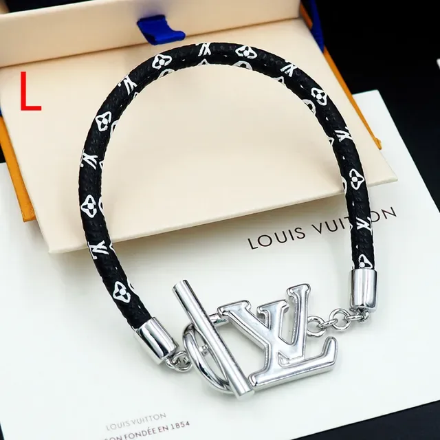 Louis Vuitton LV Initiales Black Silver Braided Monogrammed Cord Logo Clasp Bracelet 7