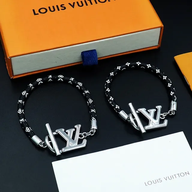 Louis Vuitton LV Initiales Black Silver Braided Monogrammed Cord Logo Clasp Bracelet 8