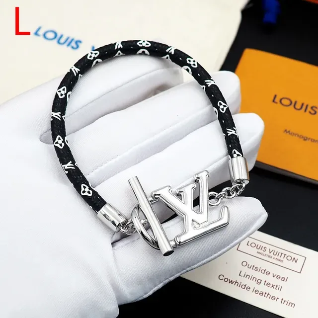 Louis Vuitton LV Initiales Black Silver Braided Monogrammed Cord Logo Clasp Bracelet 9