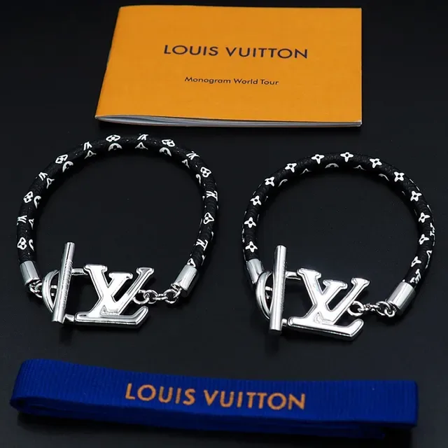 Louis Vuitton LV Initiales Black Silver Braided Monogrammed Cord Logo Clasp Bracelet 10
