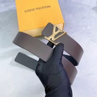 লুই ভিট্টন LV Initiales বাদামি সোনালি interlocking buckle মসৃণ চামড়ার বেল্ট