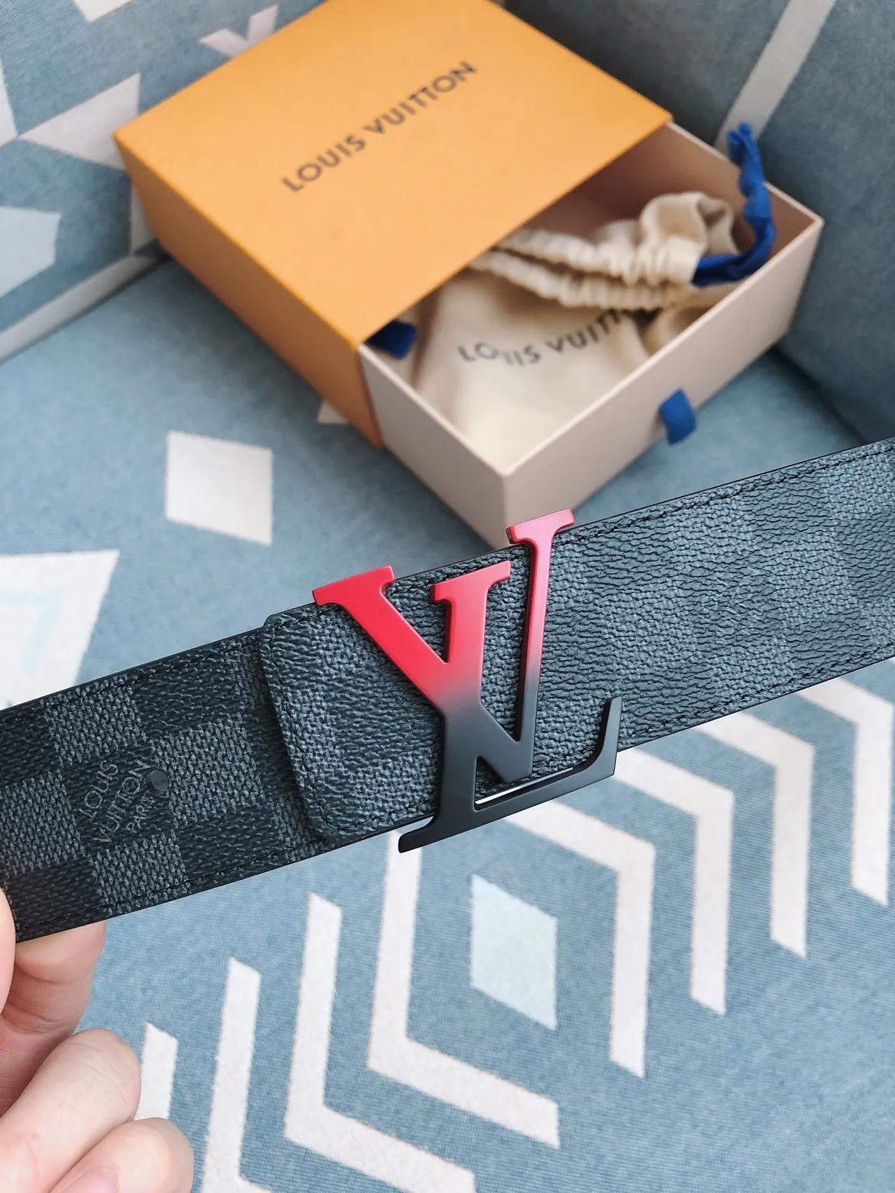 Louis Vuitton LV Initiales Gradient Red Black Leather Belt 2