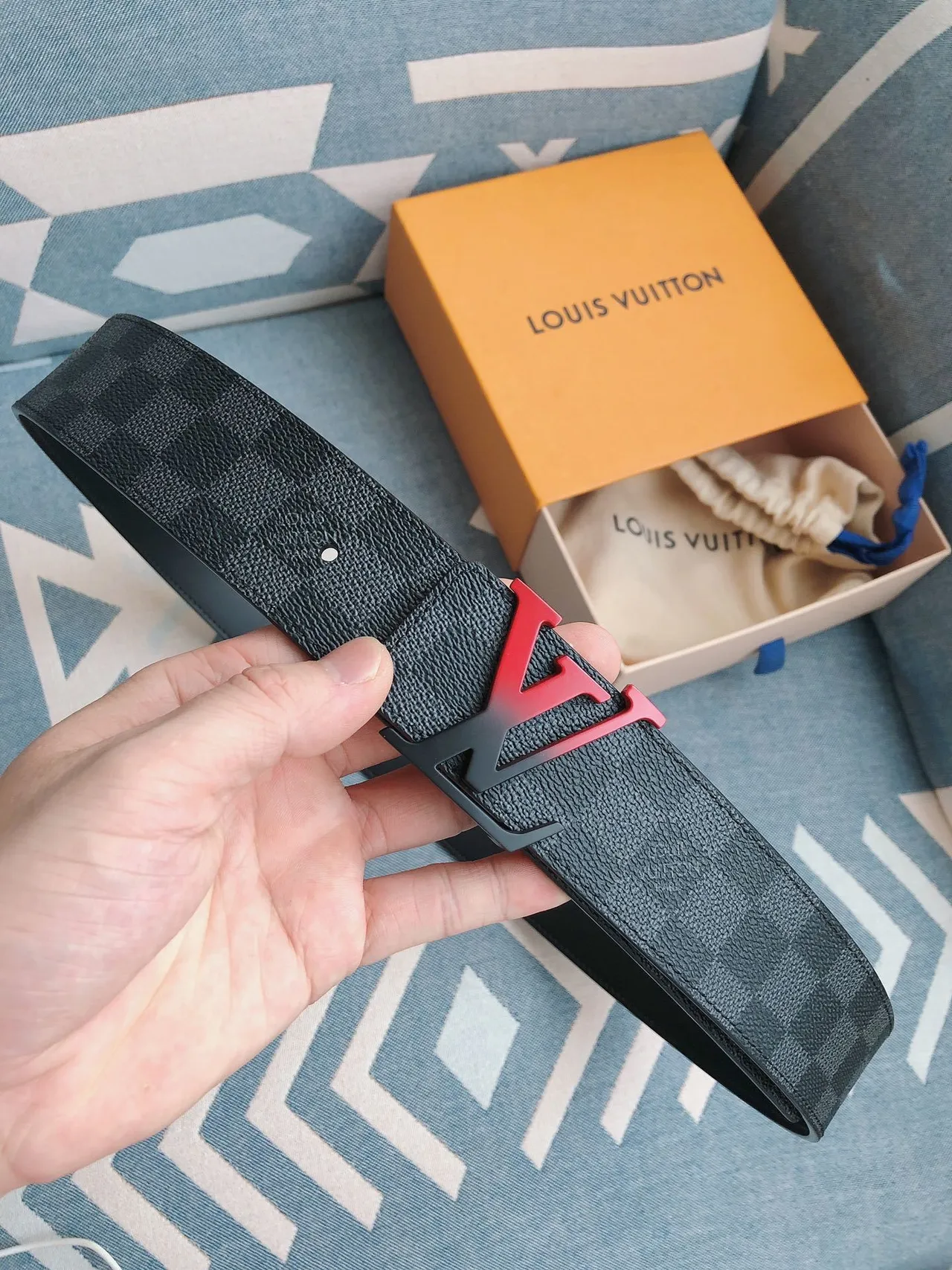 Louis Vuitton LV Initiales Gradient Red Black Leather Belt 4