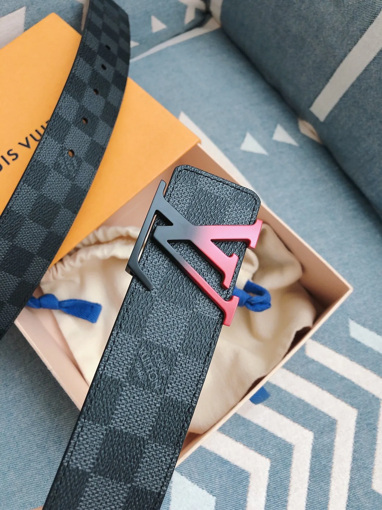 Louis Vuitton LV Initiales Gradient Red Black Leather Belt 9