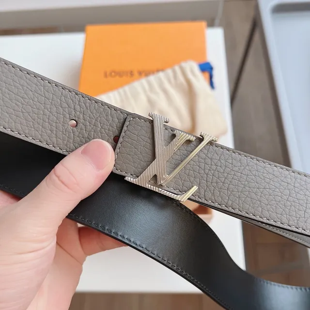 Louis Vuitton LV Initiales Gray Black Grained Monogram Buckle Leather Belt 2
