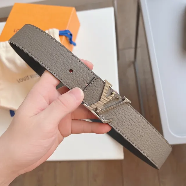 Louis Vuitton LV Initiales Gray Black Grained Monogram Buckle Leather Belt 3