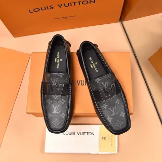 Louis Vuitton LV 乐福鞋 黑色 灰色 印花帆布 金属扣带 乐福鞋