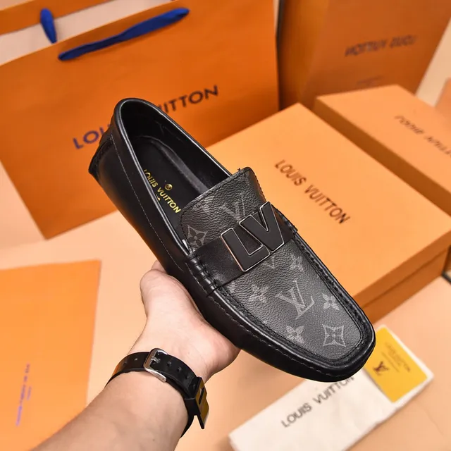 Louis Vuitton LV mocassin noir gris monogramme toile boucle métallique courroie mocassin 6