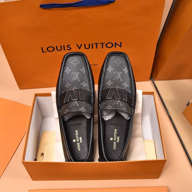 Louis Vuitton LV mocassin noir gris monogramme toile boucle métallique courroie mocassin 8