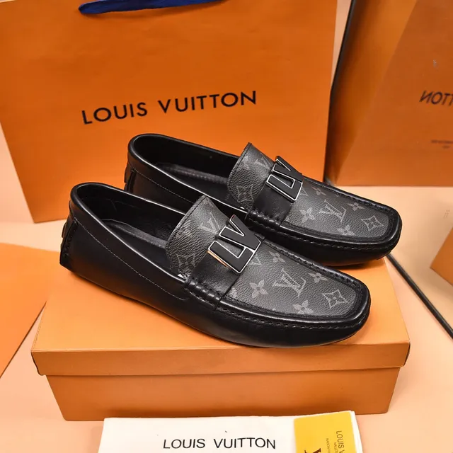 Louis Vuitton LV mocassin noir gris monogramme toile boucle métallique courroie mocassin 9