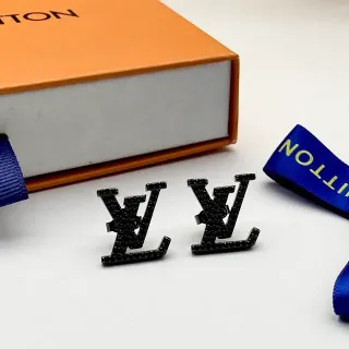 Louis Vuitton LV Monogram Textured Black Stud Earrings