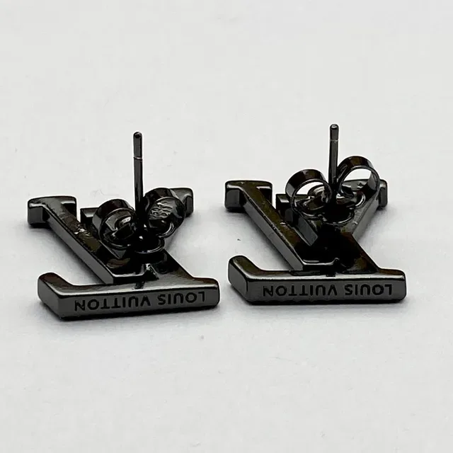 Louis Vuitton LV Monogram Textured Black Stud Earrings 2