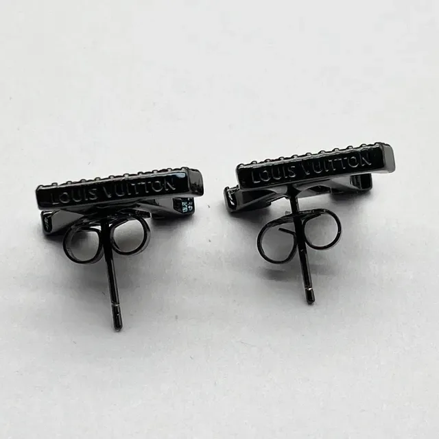 Louis Vuitton LV Monogram Textured Black Stud Earrings 3