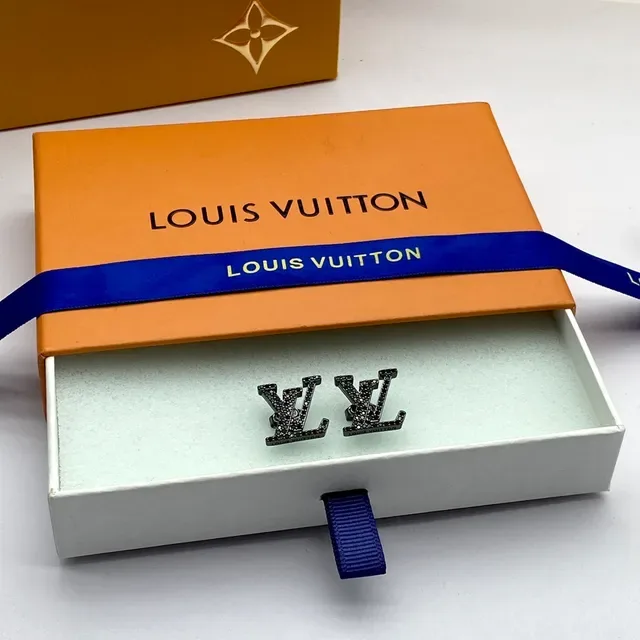 Louis Vuitton LV Monogram Textured Black Stud Earrings 4