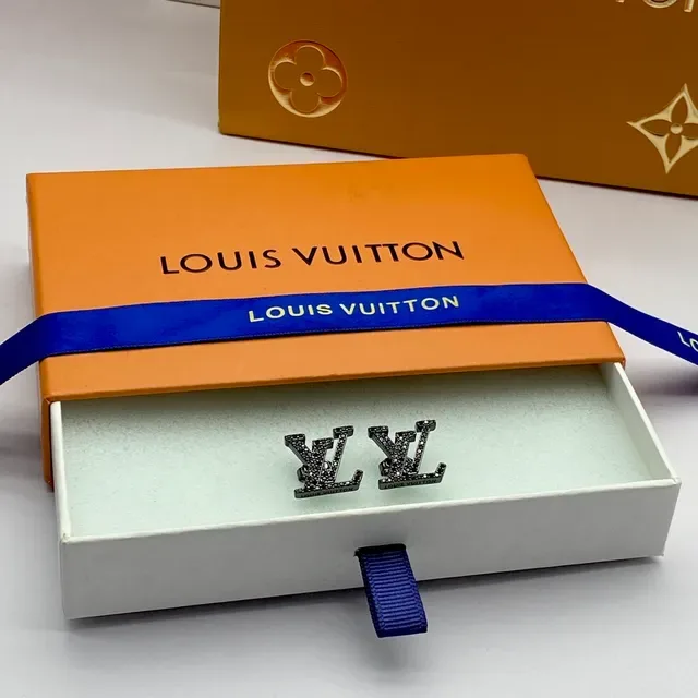 Louis Vuitton LV Monogram Textured Black Stud Earrings 5