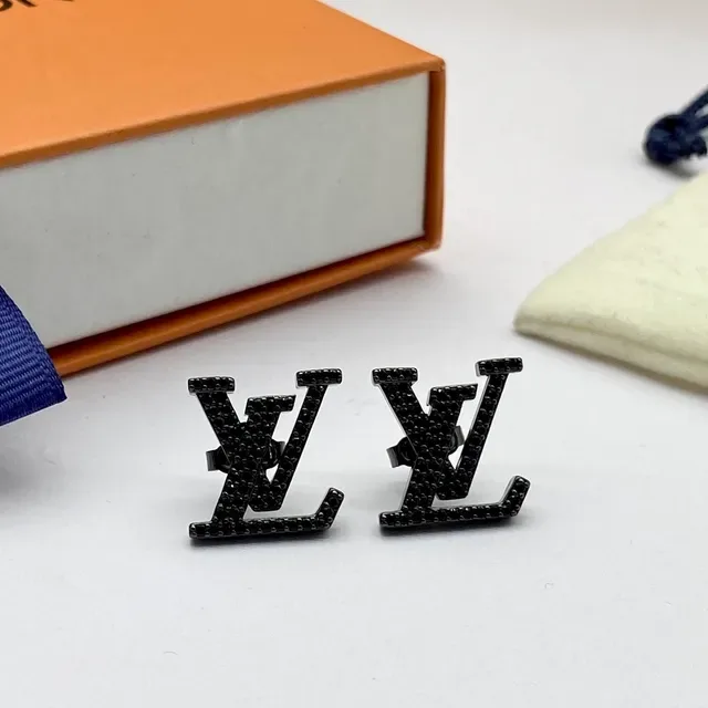 Louis Vuitton LV Monogram Textured Black Stud Earrings 7