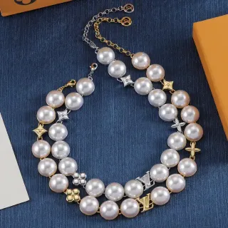 Louis Vuitton LV Pearls Beige Gold Multi-Strand Pearl Necklace