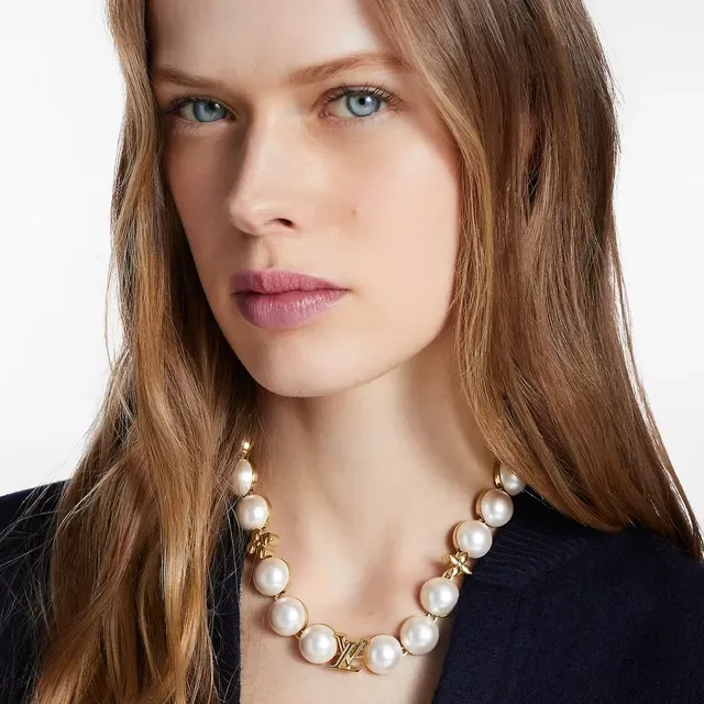 Collier de perles multi-couches Louis Vuitton LV Pearls Beige et Or 5