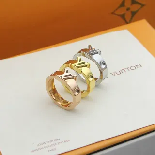 Louis Vuitton LV Ring Gold Silver Monogram-Top Polished Metal Ring