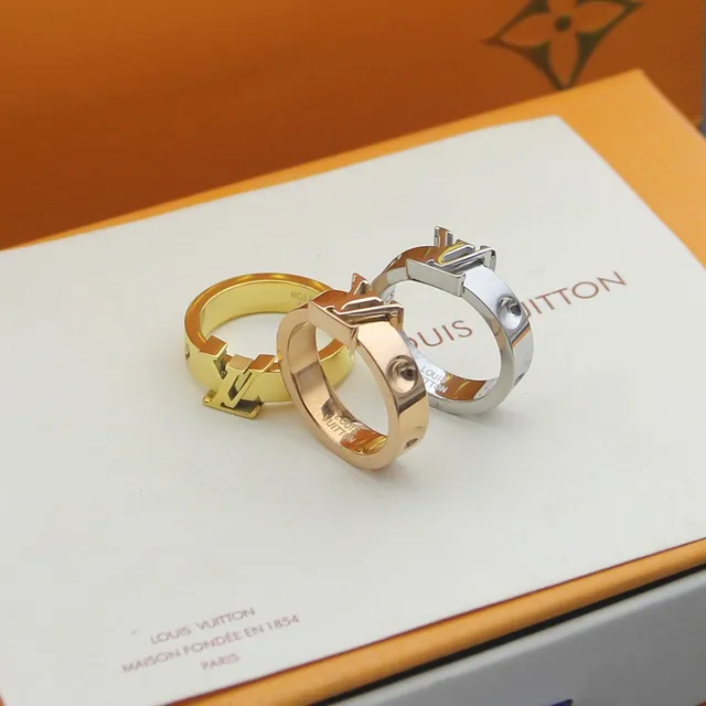 Louis Vuitton LV Ring Gold Silver Monogram-Top Polished Metal Ring 5