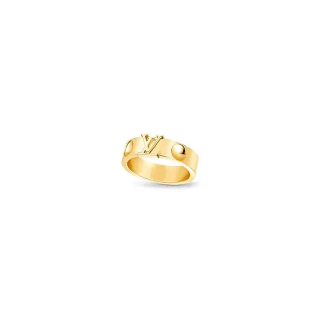 Louis Vuitton LV Ring Gold Silver Monogram-Top Polished Metal Ring 6