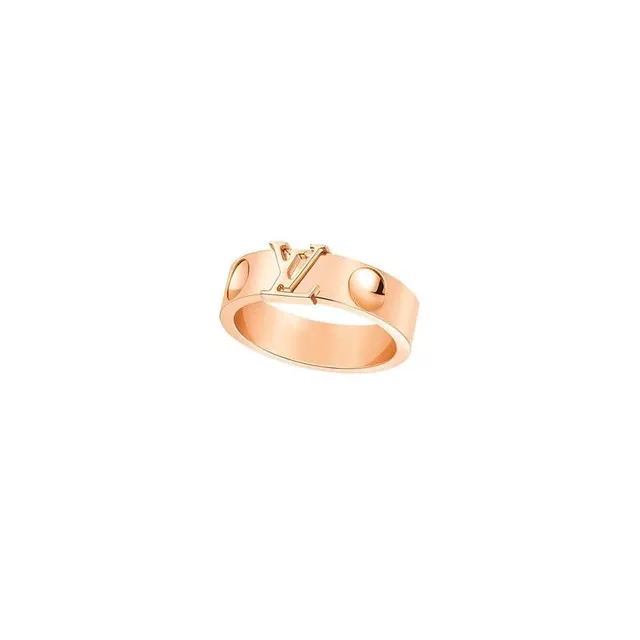 Louis Vuitton LV Ring Gold Silver Monogram-Top Polished Metal Ring 7