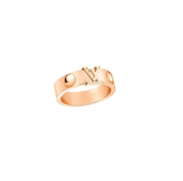 Louis Vuitton LV Ring Gold Silver Monogram-Top Polished Metal Ring 8