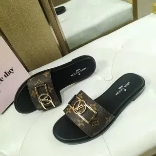 Louis Vuitton LV Slide Monogram Canvas Hebilla de Oro Zapatillas