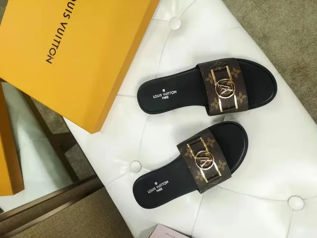 Louis Vuitton LV Slide Monogram Canvas Gold Buckle Slippers 2