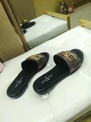 Louis Vuitton LV Slide Monogram Canvas Gold Buckle Slippers 3