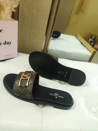 Louis Vuitton LV Slide Monogram Canvas Gold Buckle Slippers 4