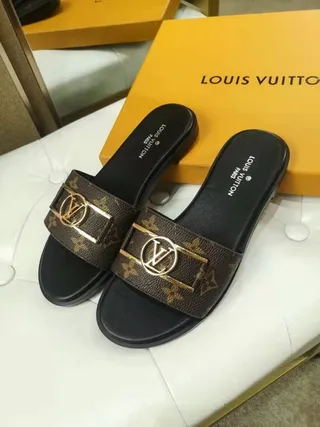 Louis Vuitton LV Slide Monogram Canvas Gold Buckle Slippers 8