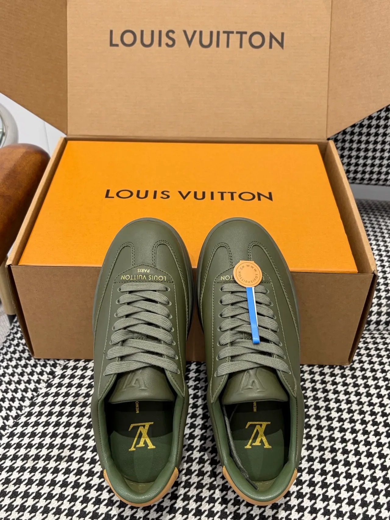 Louis Vuitton LV Trainer Army Green Beige Leather Upper Embossed Monogram Midsole Lifestyle Sneakers 3