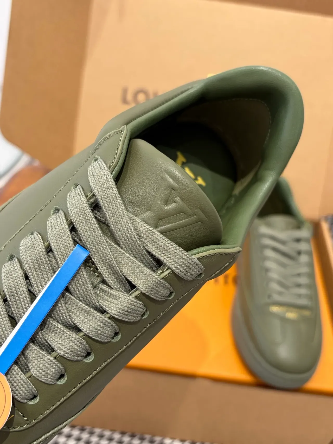 Louis Vuitton LV Trainer Army Green Beige Leather Upper Embossed Monogram Midsole Lifestyle Sneakers 4