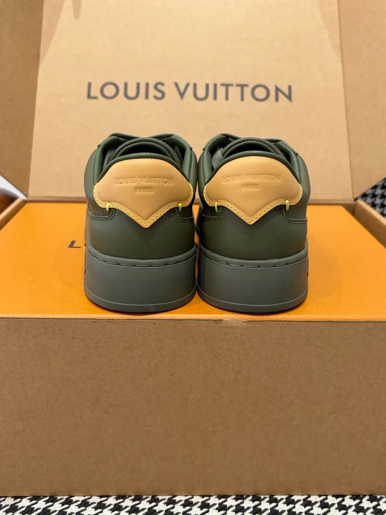 Louis Vuitton LV Trainer Army Green Beige Leather Upper Embossed Monogram Midsole Lifestyle Sneakers 5