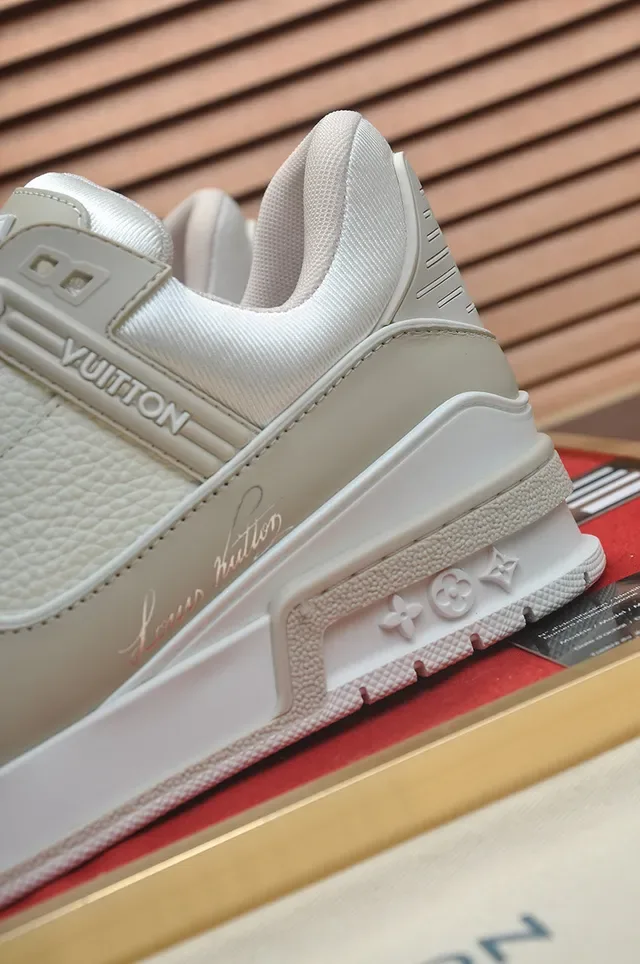 Louis Vuitton LV Trainer Beige White Layered Leather And Mesh Upper Sculpted Midsole Lifestyle Sneakers 2