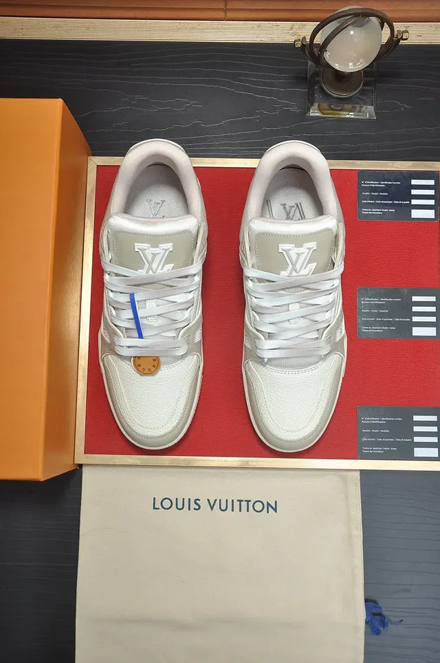 Louis Vuitton LV Trainer Beige White Layered Leather And Mesh Upper Sculpted Midsole Lifestyle Sneakers 5