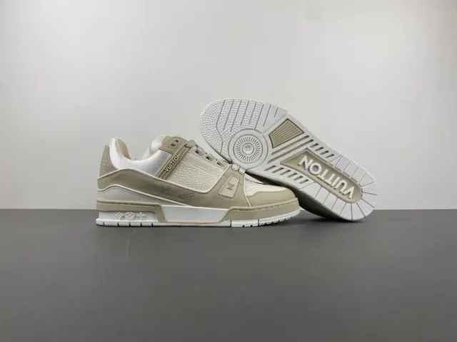 Louis Vuitton LV Trainer Beige Blanc Semelle multicouche Tissu et cuir grainé Sneakers Lifestyle 12