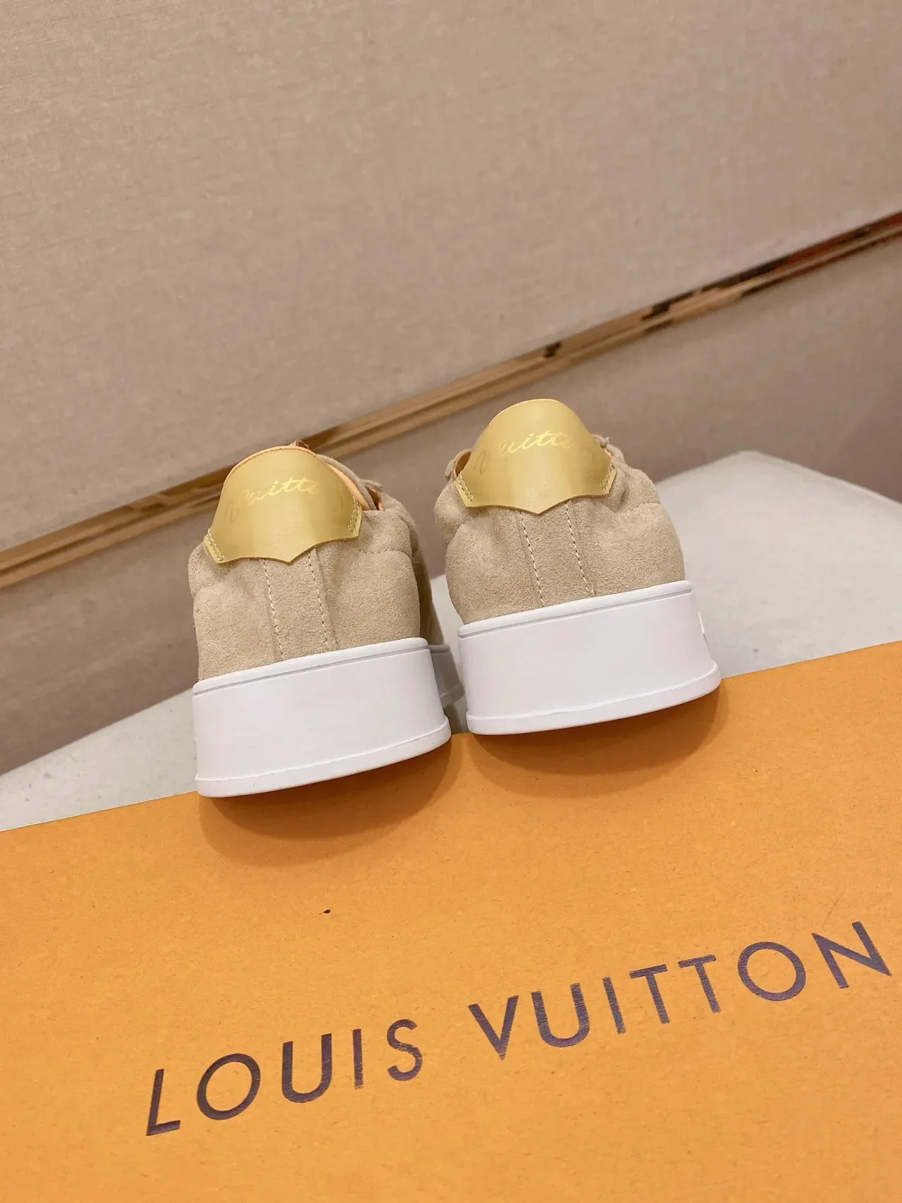 Louis Vuitton LV Trainer Beige White Suede Upper Embossed Monogram Lifestyle Sneakers 3
