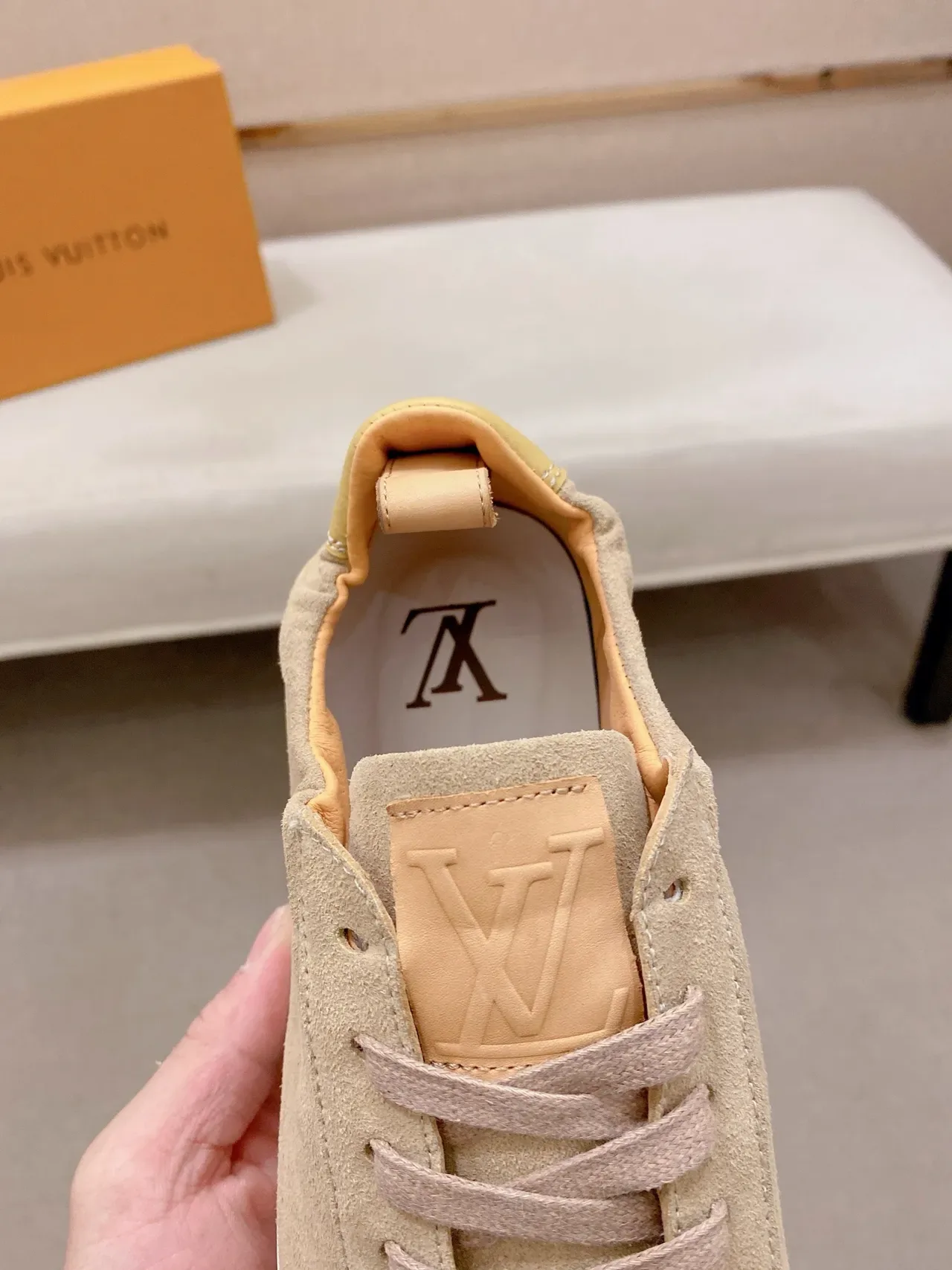 Louis Vuitton LV Trainer Beige White Suede Upper Embossed Monogram Lifestyle Sneakers 4