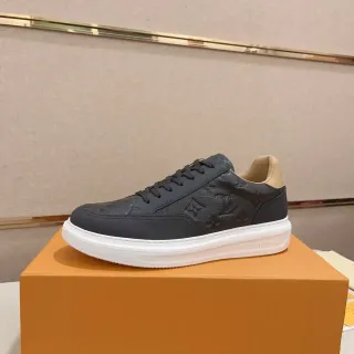 Louis Vuitton LV Trainer Black Beige Monogram-Embossed Leather White Platform Sole Lifestyle Sneakers