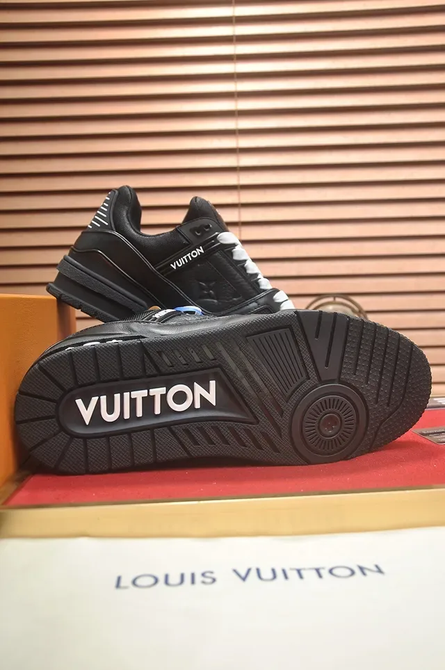 لويس فتون LV Trainer أسود أبيض كعب منصة سميك جلد علوي أحذية رياضية نمط حياة 2