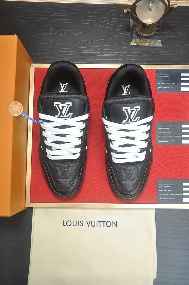 لويس فتون LV Trainer أسود أبيض كعب منصة سميك جلد علوي أحذية رياضية نمط حياة 5
