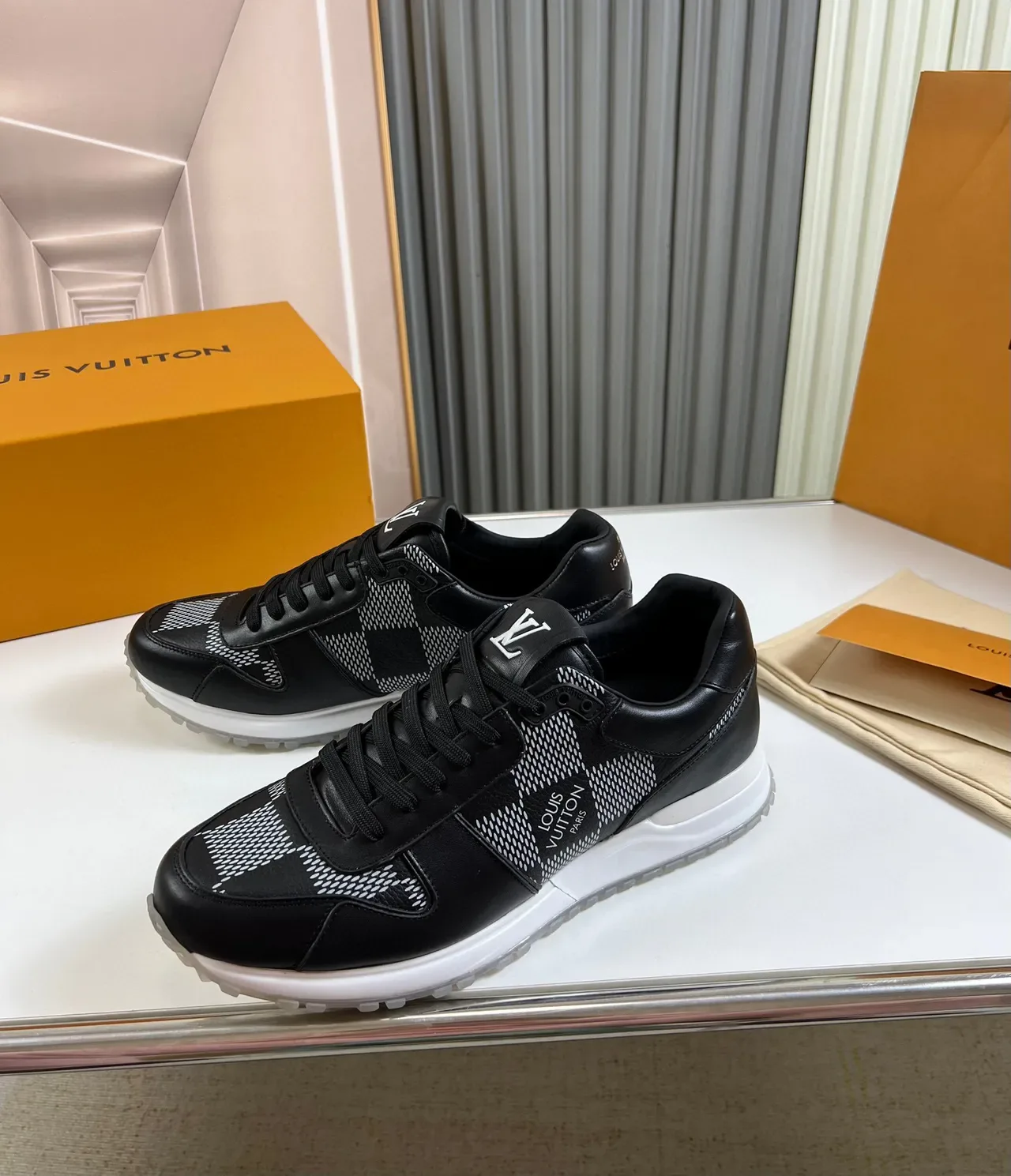 Louis Vuitton LV Trainer Black White Leather And Technical Weave Upper Chunky Midsole Lifestyle Sneakers 2