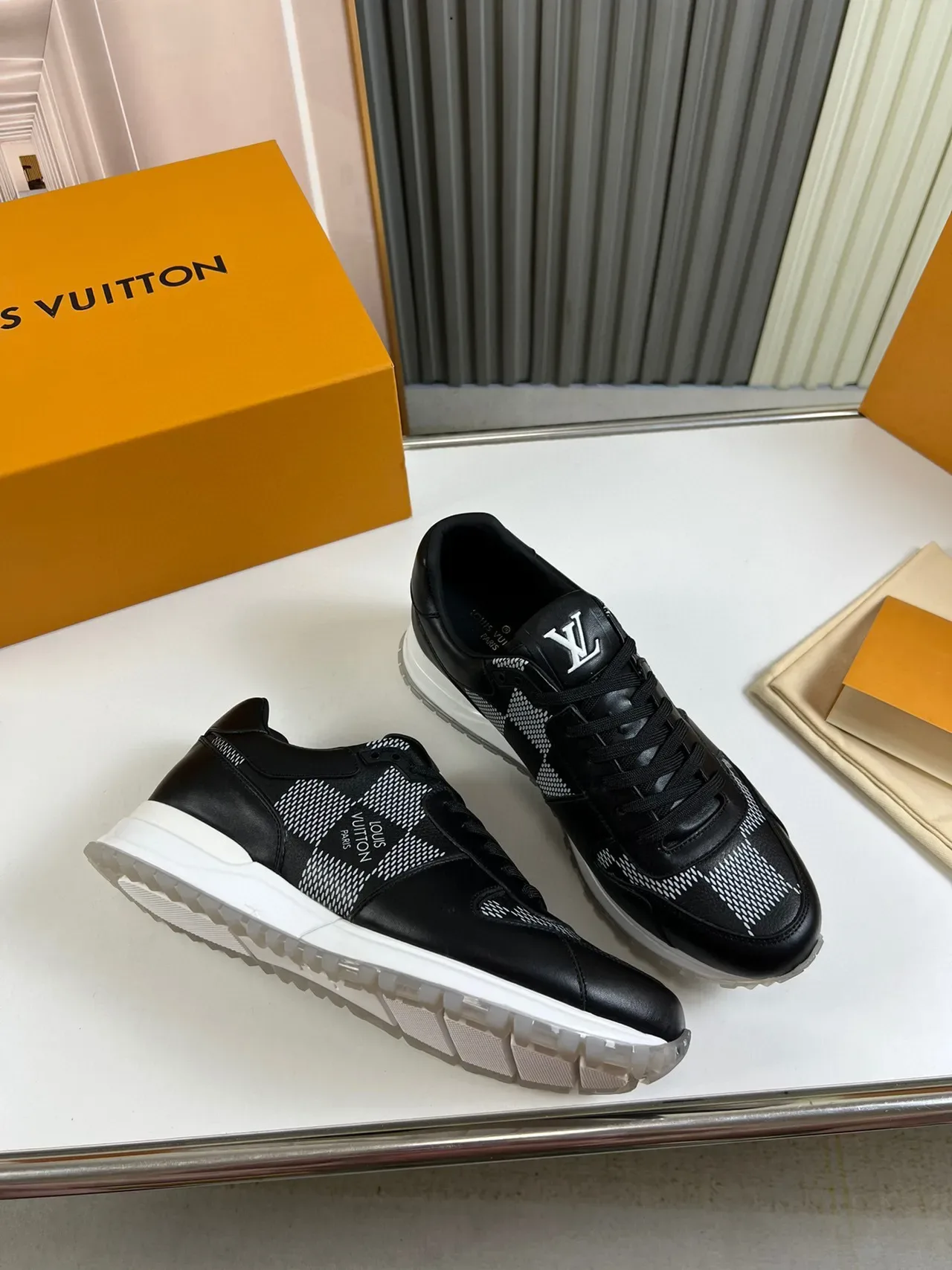 Louis Vuitton LV Trainer Black White Leather And Technical Weave Upper Chunky Midsole Lifestyle Sneakers 6