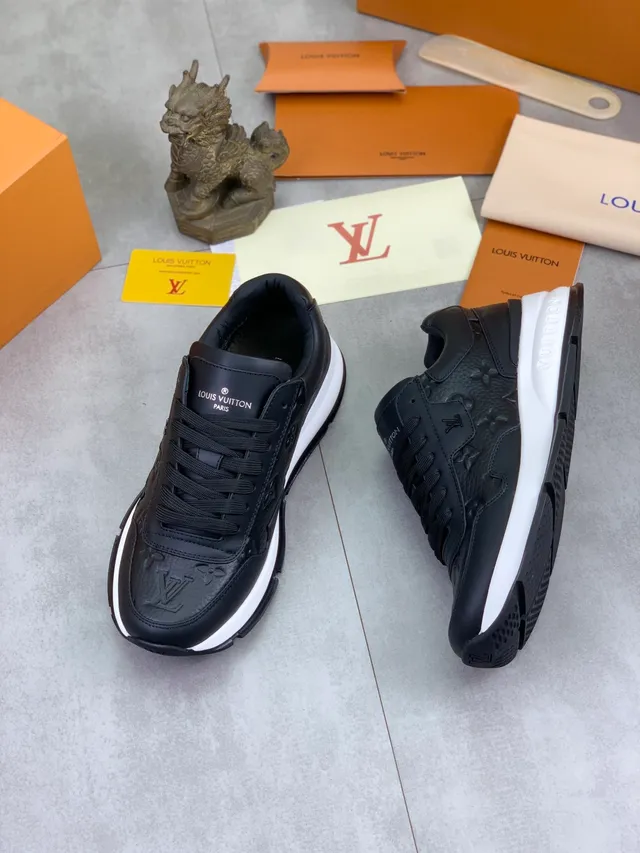 Louis Vuitton LV Trainer Black White Monogram-Embossed Leather Chunky Midsole Lifestyle Sneakers 4
