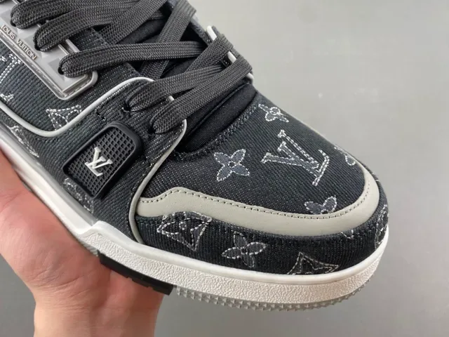 Louis Vuitton LV Trainer Black White Monogram-Print Denim Upper Sculpted Midsole Lifestyle Sneakers 2