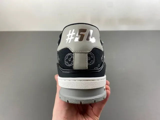 Louis Vuitton LV Trainer Black White Monogram-Print Denim Upper Sculpted Midsole Lifestyle Sneakers 4